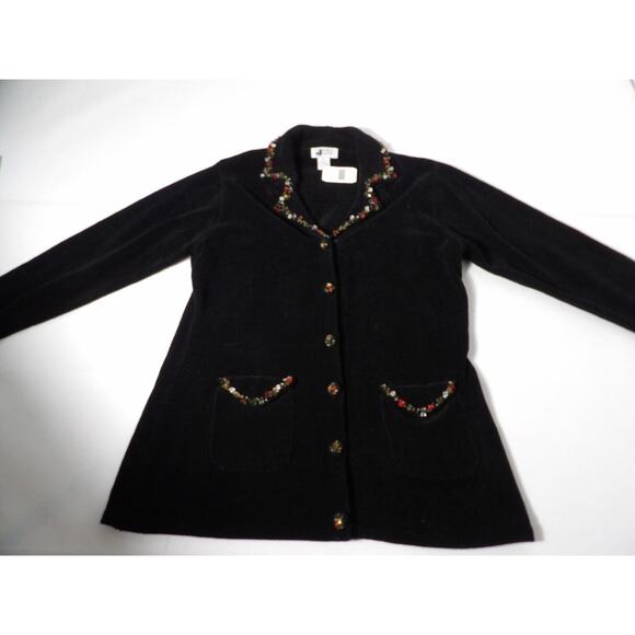 J Two New York Cardigan Sweater Chenille Sweater XL Black Beaded Artsy NWT Matur - Picture 7 of 16